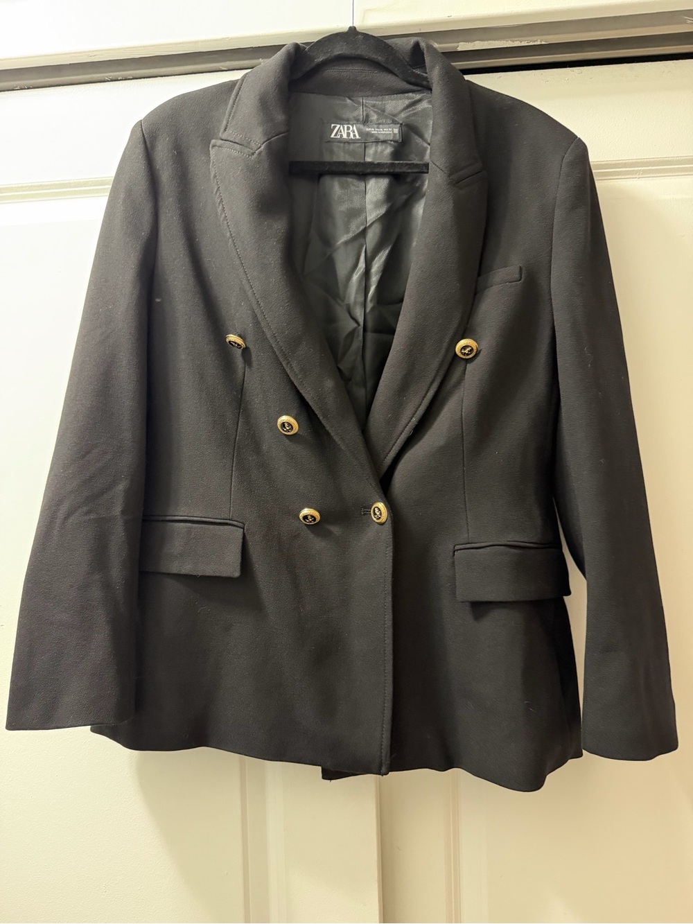 Zara Black Double-Breasted Blazer with Gold Buttons